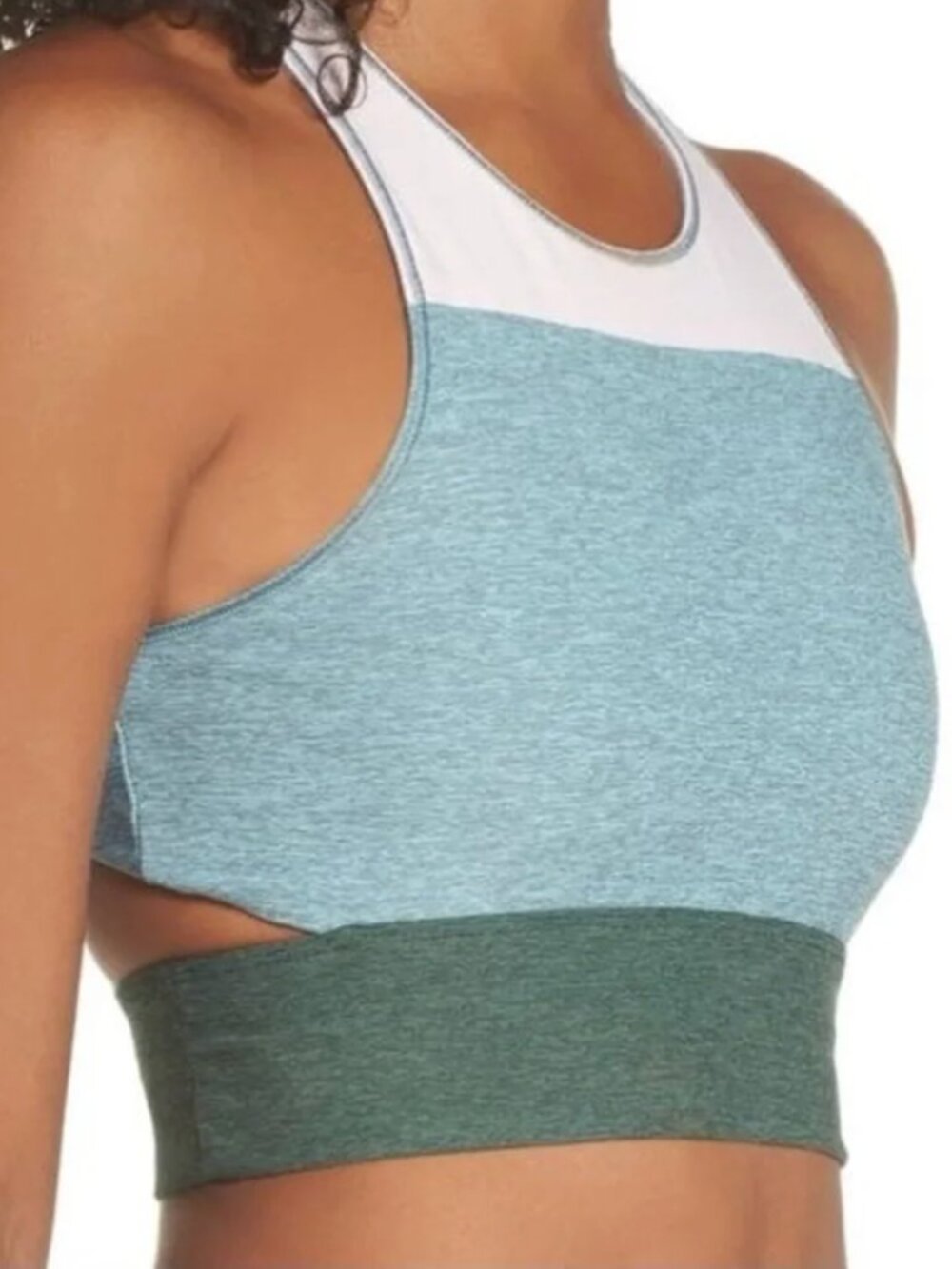 Outdoor Voices Tri-Tone Slashback Crop Top Sports Bra Green